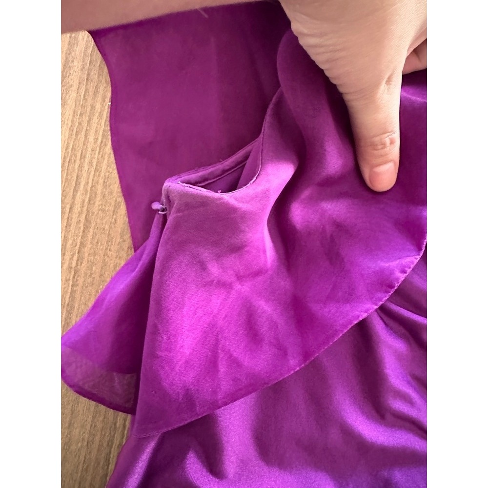 Adrianna Papell Purple One Shoulder Ruched Silk Ruffle Cocktail Mini Dress - Picture 8 of 9